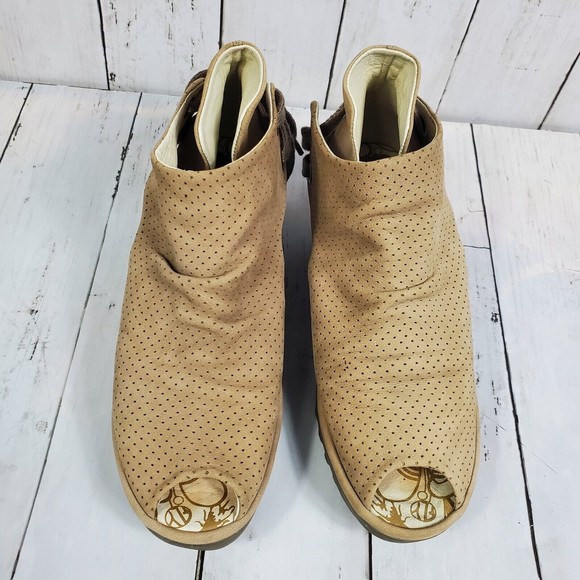 Fly London YEMA Oil Suede Open-toed Bootie Womens 6.5-7 (EU 37) Tan Ankle - Picture 6 of 13